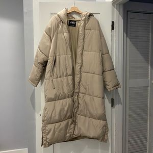 ZARA Beige Nylon Down Parka